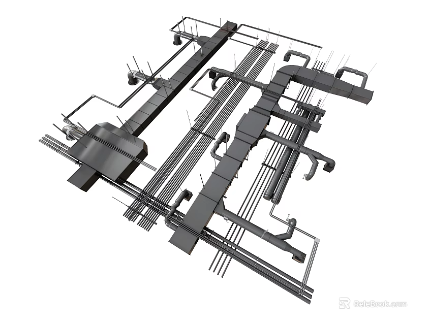 Complex Industrial Pipes Structure Layout 3D Model With Intricate Connections And Metal Components 3d model 