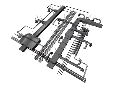Complex Industrial Pipes Structure Layout 3D Model With Intricate Connections And Metal Components 3d model