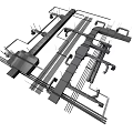 Complex Industrial Pipes Structure Layout 3D Model With Intricate Connections And Metal Components