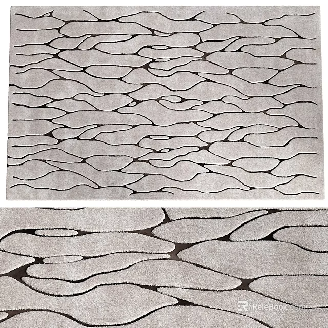 Contemporary Modern Square Rug With Wavy Gray Pattern And Soft Texture Design 3d model