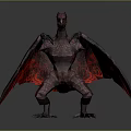 Red Dragon With Glowing Textured Wings Standing On Dark Gray Background Showing Reflection