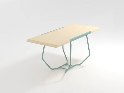 Modern Tea Table and Chairs with Wooden Top and Green Metal Geometric Frame 3d model