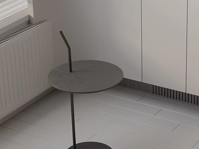 Modern Black Round Side Table In Minimalist Living Space With White Cabinets And Light Floor 3d model