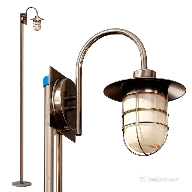 Outdoor Wall Mounted Metal Light With Curved Arm And Glass Shade 3d model 