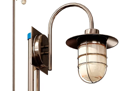 Outdoor Wall Mounted Metal Light With Curved Arm And Glass Shade 3d model