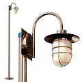 Outdoor Wall Mounted Metal Light With Curved Arm And Glass Shade