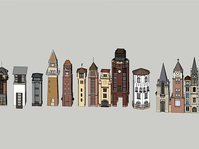 Various Architectural Style Towers With Historic Modern Designs And Diverse Shapes 3d model