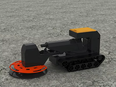 Tracked Industrial Equipment With Orange Circular Component For Ground Processing 3d model