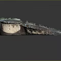 Cartoon Scene Of Ancient Stone Arch With Stone Walls Dirt Path And Weeds