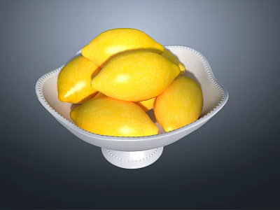 Fresh Ripe Lemons Arranged in a White Decorative Bowl on Dark Background 3d model