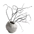 Textured Gray Ceramic Decorative Vessel with Natural Twisted Branches Inside 3d model