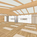 Bright Fitness Studio With Wooden Ceiling And Floors Large Windows Lockers And Yoga Mats