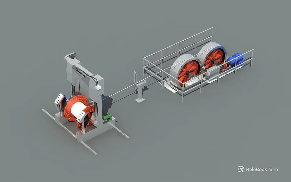 Industrial Machinery System Featuring Large Red Wheels And Metal Frame Structure 3d model 