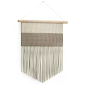 Woven Curtain with Striped Design and Hanging Fringes for Home Decor