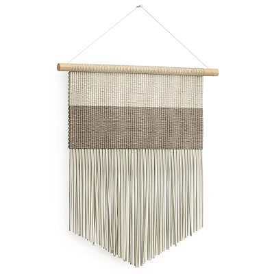 Woven Curtain with Striped Design and Hanging Fringes for Home Decor 3d model