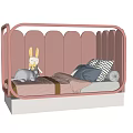 Pink Children's Bed With Rabbit Ear Design And Stuffed Rabbit Pillow