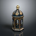 Decorative Vintage Lantern With Intricate Gold Blue Patterns Arched Windows And Golden Finial Top