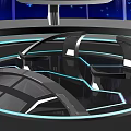 Futuristic Circular Platform Design With Glowing Blue Purple Lights And Geometric Structures