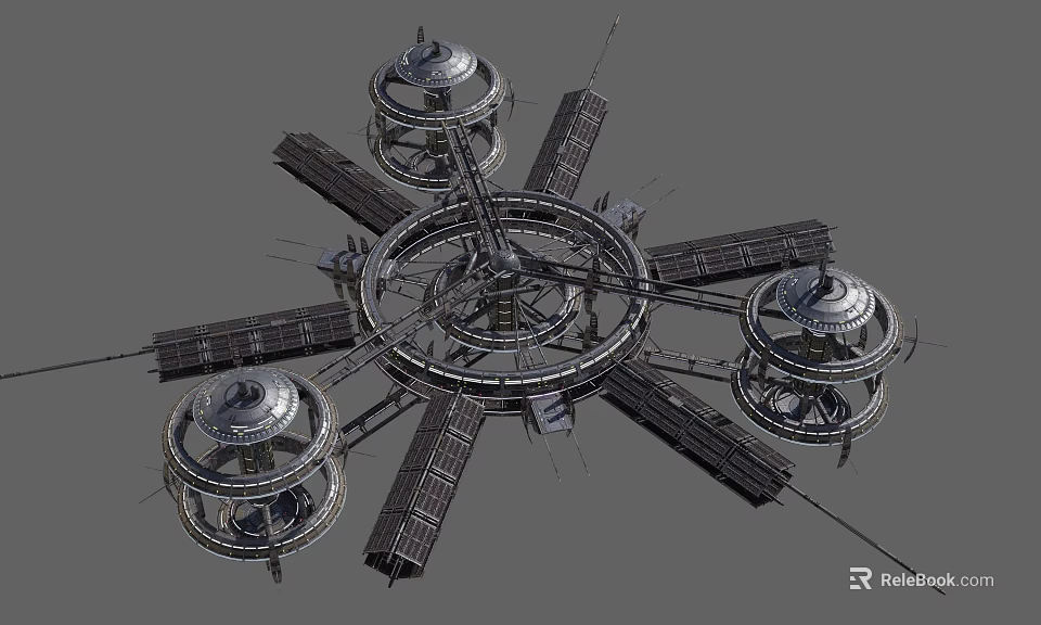 Complex Satellite Like Mechanical Structure With Circular Modules And Connecting Supports 3d model