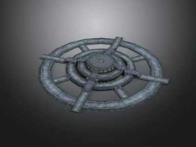 Rustic Vintage Round Wheel Shaped Stone Furniture With Decorative Spokes Structure 3d model