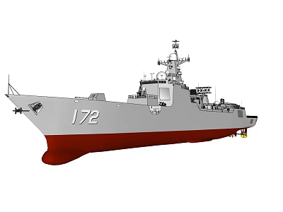 Naval Warship 172 Military Vessel Featuring Gray Hull And Red Bottom Structure Design 3d model