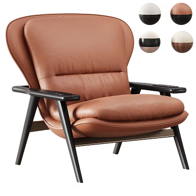 Modern Brown Leather Lounge Chair With Black Solid Wood Frame For Cozy Home Leisure Time 3d model