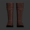Burgundy Knee High Boots with Lace Up Front and Metal Buckle Details on Black Soles