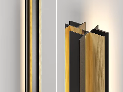 Modern Stylish Floor Lamp With Wooden Panel And Black Metal Frame For Living Room Interior 3d model
