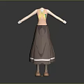 Women Casual Clothing Set With Long Sleeve Top Yellow Vest Brown Skirt And Shoes