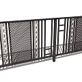 Modern Black Metal Fence with Intricate Grid Pattern and Decorative Railings