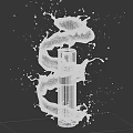 Transparent Cosmetic Bottle With Dynamic Water Splash Surrounding On Dark Background 3d model