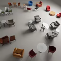 Modern Accent Chairs In Various Colors With Round Tables And Lounge Seating