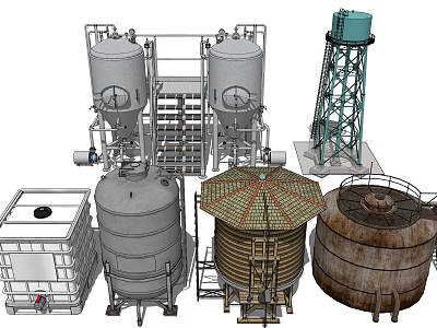 Industrial Equipment Featuring Metal Storage Tanks Tower Structure With Ladders And Platforms 3d model