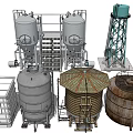Industrial Equipment Featuring Metal Storage Tanks Tower Structure With Ladders And Platforms
