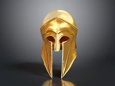 Ancient Golden Spartan Weapon Helmet With Shiny Surface On Dark Background 3d model