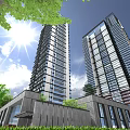 Modern High Rise Residential Buildings Exterior With Lush Greenery And Bright Sunshine