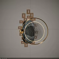 Elegant Circular Wall Decor With Golden Frame Black White Lines And Geometric Square Patterns 3d model