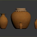 Orange Ceramic Tea Set Including Lidded Storage Jar and Small Teacups 3d model
