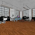 Modern Public Office Space With Large Windows Wooden Flooring And Office Furniture