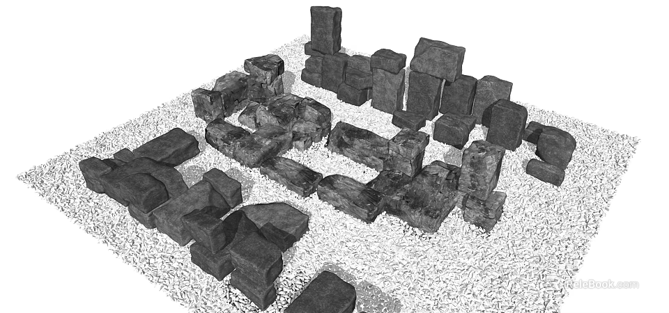 Natural Rustic Stacked Stone Wood Outdoor Landscape Design With Textured Surfaces And Organic Shapes 3d model 