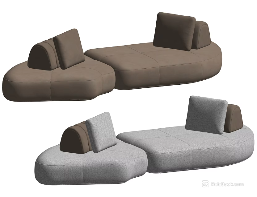 Modern Sectional Sofa Designs In Brown And Gray With Comfortable Cushions 3d model 