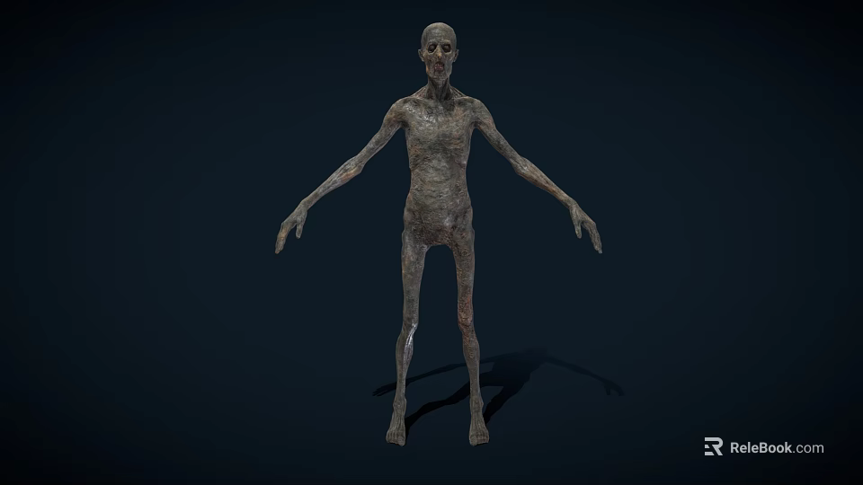 Creepy Gaunt Humanoid Game and Movie Character with Shriveled Skin and Grayish Tone 3d model 