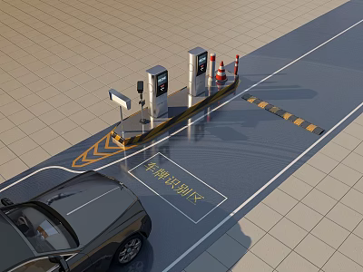 Public Parking Facility Featuring Marked Vehicle Recognition Area And Access Equipment 3d model