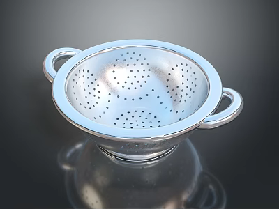 Stainless Steel Kitchen Strainer With Double Handles And Perforated Design For Cooking 3d model