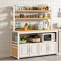 White Kitchen Storage Cabinet with MultiLayer Shelves Spices Utensils Microwave and Fruit Basket