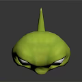 Animated Green Cute Game Movie Character With Big Eyes Standing White Belly