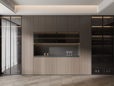Elegant Modern Wine Cabinet With Wooden Frame Glass Doors And Built-in LED Lights 3d model