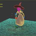 Game And Movie Character Witch With Purple Dress Large Hat Holding Lantern On Brick Ground