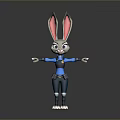 Cartoon Rabbit Character In Blue Police Uniform With Long Ears Arms Outstretched
