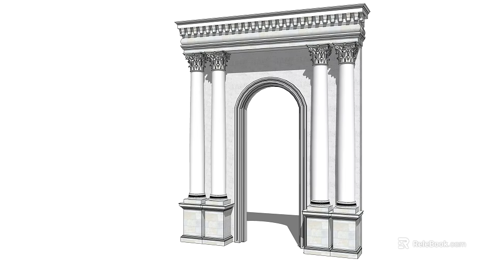 Classical Entrance Gate With Arched Structure Ornate Columns And Decorative Entablature 3d model 
